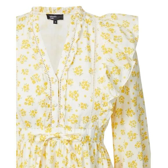 NWOT NOBODY'S CHILD Danielle Floral Cotton-Poplin Mini Cottagecore Dress 6US - Picture 14 of 14